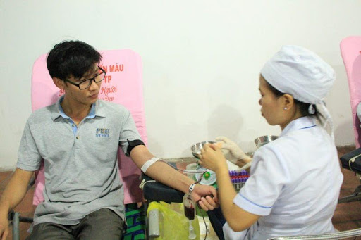 PEB Steel employees participating in blood donation