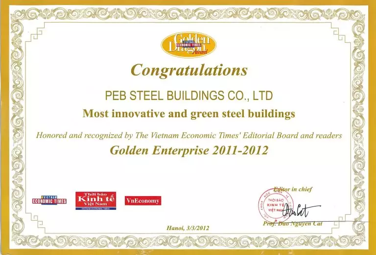 PEB Steel’s Golden Dragon Award for “Most Innovative and Green Steel Buildings”.